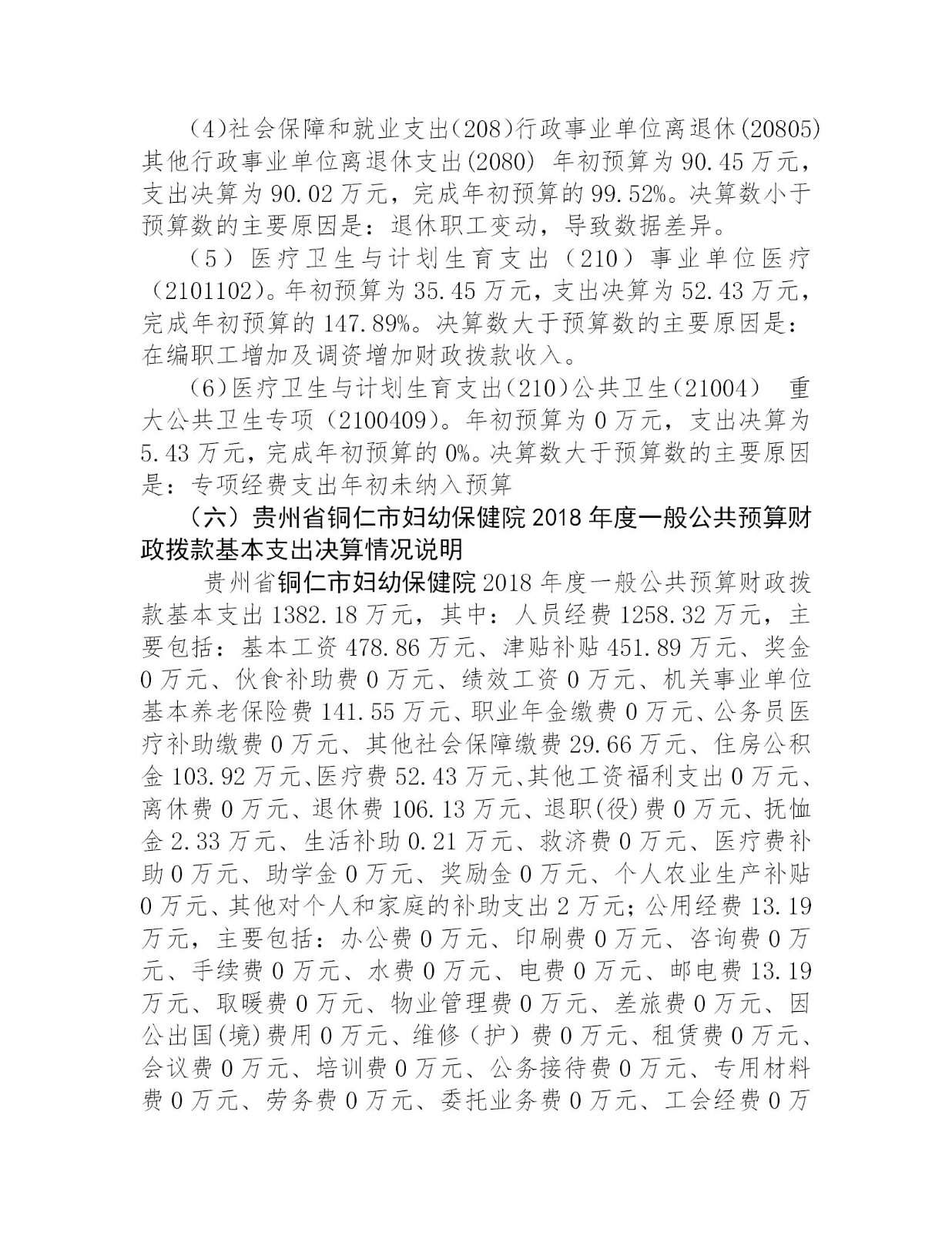 贵州省铜仁市妇幼保健院2018年度部门决算