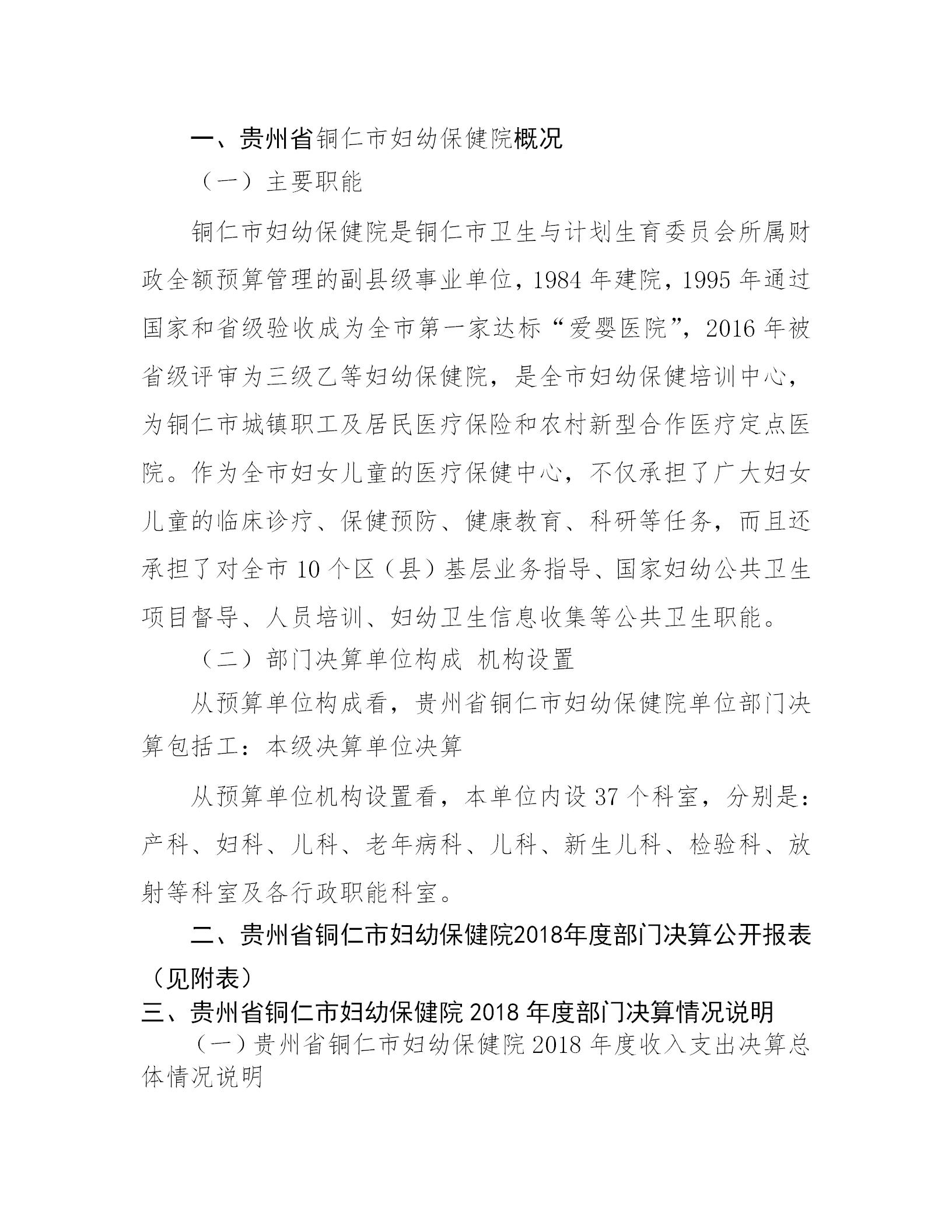 贵州省铜仁市妇幼保健院2018年度部门决算