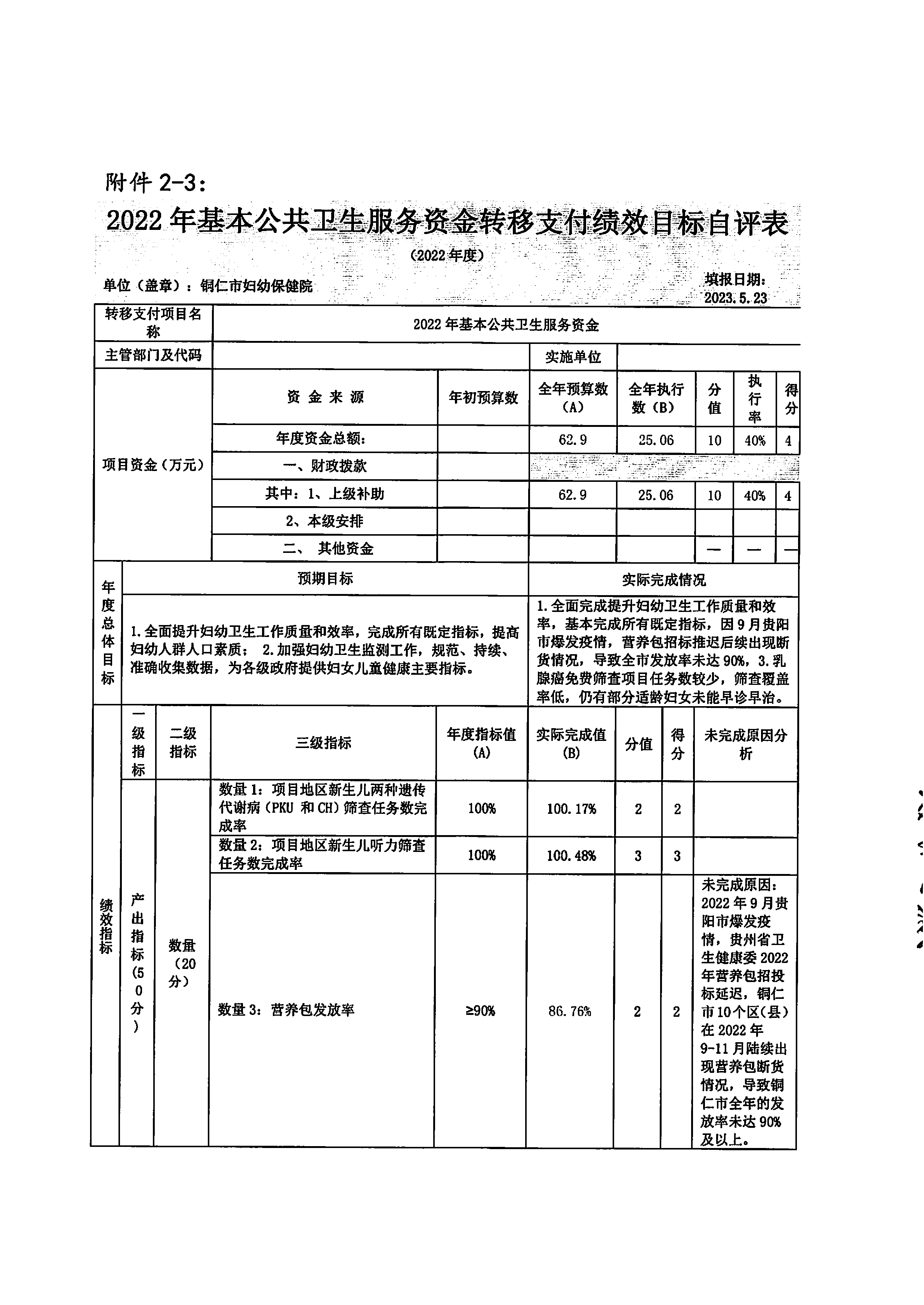 铜仁市妇幼保健院2022年度部门决算公开说明