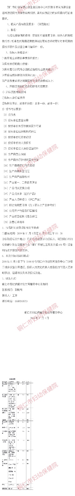 即刻手术间所需设备器械采购项目