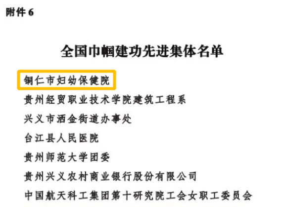 【喜讯】铜仁市妇幼保健院荣获“全国巾帼建功先进集体”荣誉称号！