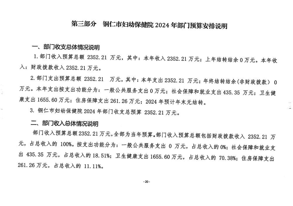 铜仁市妇幼保健院2024年部门预算及三公经费预算信息