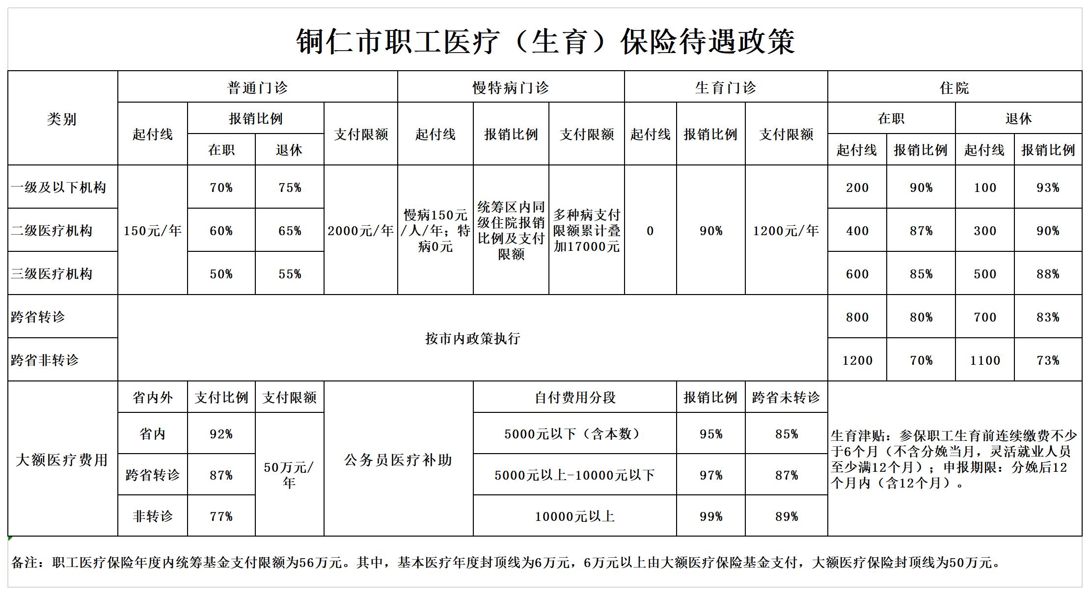 铜仁市职工医疗（生育）保险待遇政策
